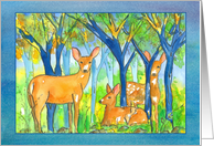 Happy Autumn Birthday Deer Forest Autumn Trees Watercolor card