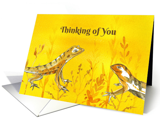 Thinking of You Lizards Yellow Watercolor Illustration card (1485294)