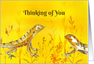 Thinking of You Lizards Yellow Watercolor Illustration card