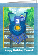 Happy 3rd Birthday Custom Name and Age Blue Steam Train card