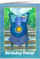 Kids Birthday Party Invitation Blue Steam Train card