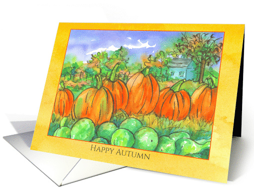 Happy Autumn Pumpkins Gourds Watercolor Painting card (1488208)