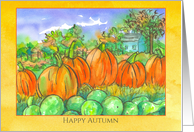 Happy Autumn Pumpkins Gourds Watercolor Painting card