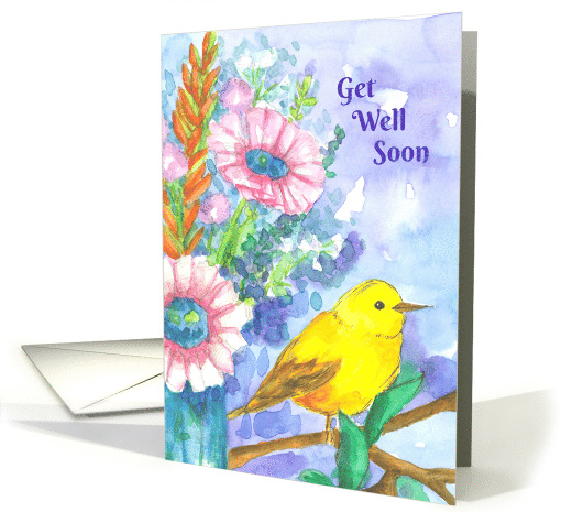 Get Well Soon Yellow Bird Watercolor Flowers card (1489690)