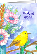 Thinking Of You Yellow Bird Watercolor Flower Bouquet card