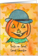 Happy Halloween Great Grandson Watercolor Jack-O-Lantern Custom card