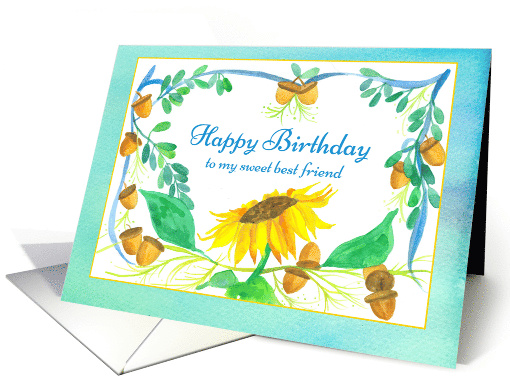 Happy Birthday Sweet Best Friend Sunflower Watercolor card (1492552)