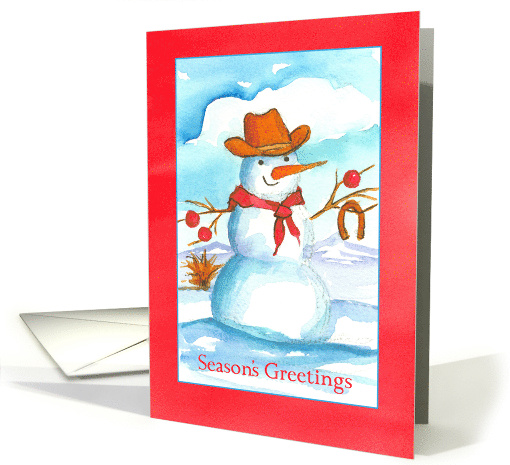 Season's Greetings Cowboy Snowman Watercolor card (1493028)