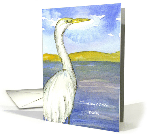 Thinking of You Egret Shore Bird Drawing Custom Name card (1504686)