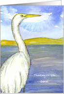 Thinking of You Egret Shore Bird Drawing Custom Name card