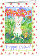 Hoppy Easter White Rabbit Mouse Snail Watercolor Flowers card