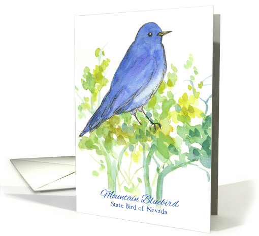 Mountain Bluebird State Bird of Nevada Watercolor Sagebrush card