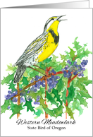 Western Meadowlark State Bird of Oregon Grape Watercolor card