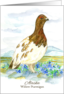 State Bird of Alaska Ptarmigan Forget-Me-Knot Flower Watercolor card