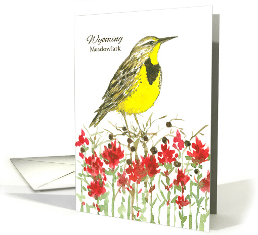 State Bird of Wyoming Indian Paintbrush Wildflower Watercolor card