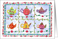 Teapots Colorful Whimsical Flowers Blank Note Card