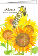 State Bird of Kansas Western Meadowlark Sunflower Watercolor card