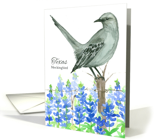 State Bird of Texas Mockingbird Bluebonnet Flowers card (1514608)