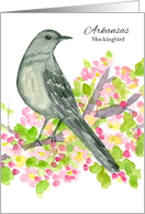 State Bird of Arkansas Mockingbird Apple Blossom Flower Watercolor card