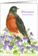 State Bird of Wisconsin American Robin Wood Violet Flower card