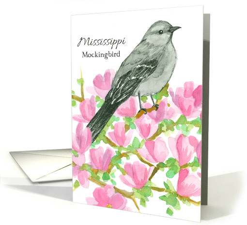 State Bird of Mississippi Mockingbird Magnolia Flower card (1518002)