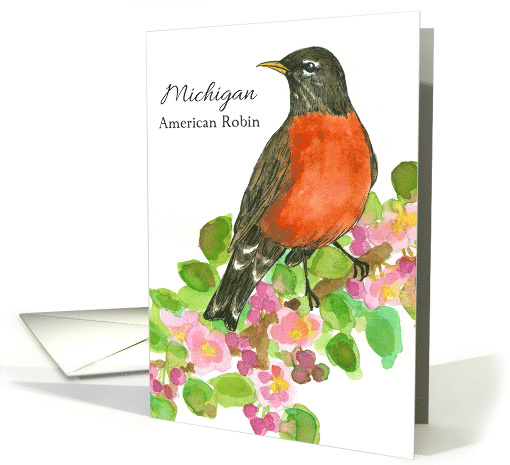 State Bird of Michigan Robin Apple Blossoms card (1518754)