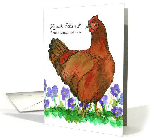 State Bird of Rhode Island Red Hen Chicken Purple Violets card