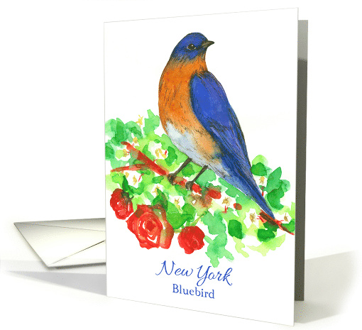 State Bird of New York Bluebird Red Roses Watercolor card (1524442)