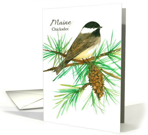 State Bird of Maine Chickadee White Pine Cone Tassel card (1526496)
