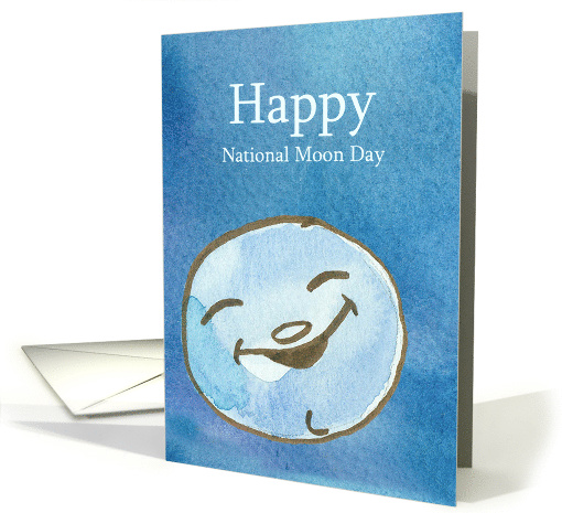 Happy National Moon Day July 20 Watercolor Blue card (1529480)