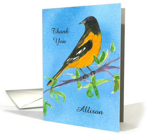 Baltimore Oriole Bird Thank You Custom Name card (1531586)