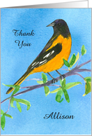 Baltimore Oriole Bird Thank You Custom Name card