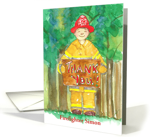 Thank You Firefighter Boy Forest Custom Name card (1539334)