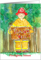 Thank You Firefighter Boy Forest Custom Name card