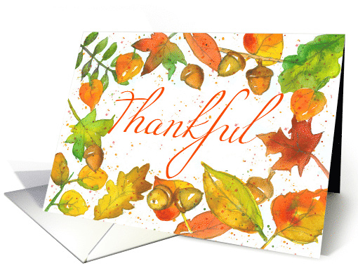 Thankful Thanksgiving Acorns Autumn Leaves card (1540850)