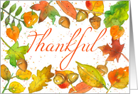 Thankful Thanksgiving Acorns Autumn Leaves card