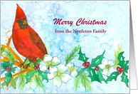 Merry Christmas Cardinal Bird Custom Name card