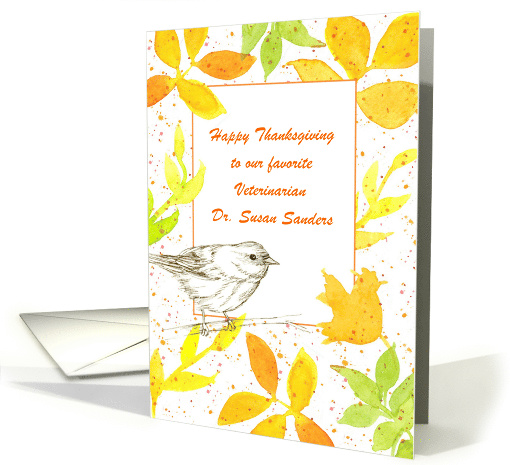 Happy Thanksgiving Veterinarian Bird Leaves card (1548952)