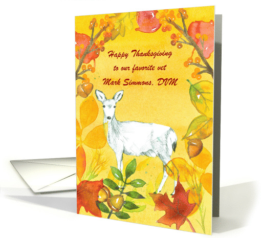 Happy Thanksgiving Veterinarian White Deer Leaves card (1548954)