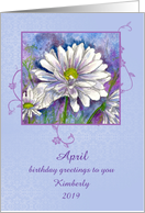 April Birthday Greetings White Daisy Custom Name card