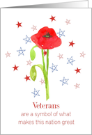 Happy Veterans Day Poppy Flower Stars card