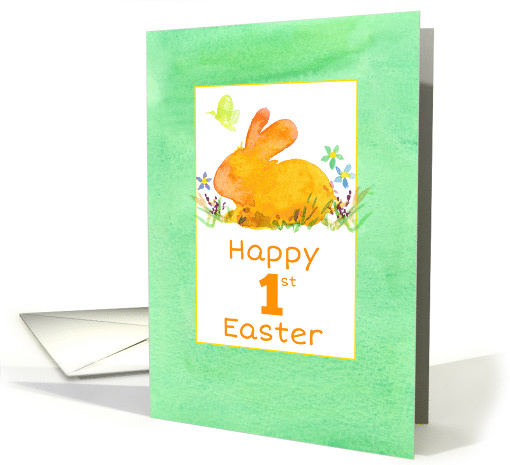 Happy First Easter Bunny Rabbit Watercolor card (156688)