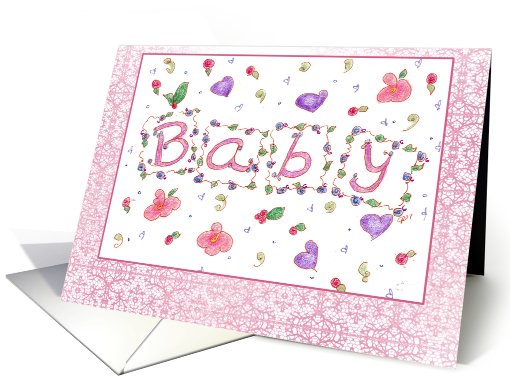 Baby Shower Invitation Purple Hearts Flowers Lace card (157199)