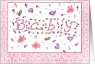 Baby Shower Invitation Purple Hearts Flowers Lace card