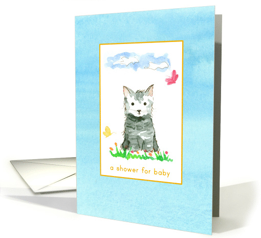 Baby Boy Shower Invitation Grey Kitten card (157211)