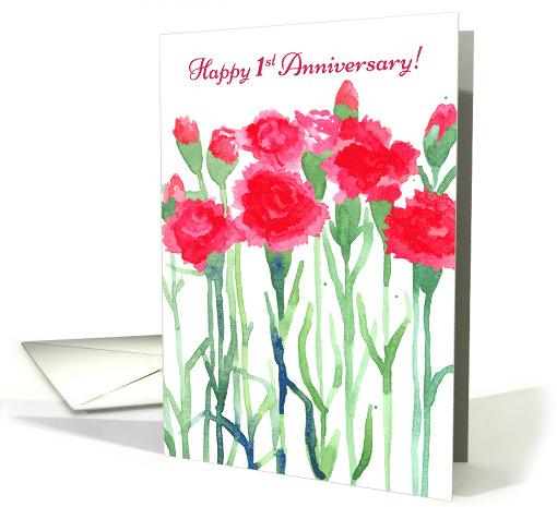 Happy First Anniversary Red Carnation Flowers card (1579736)