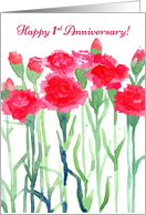 Happy First Anniversary Red Carnation Flowers card