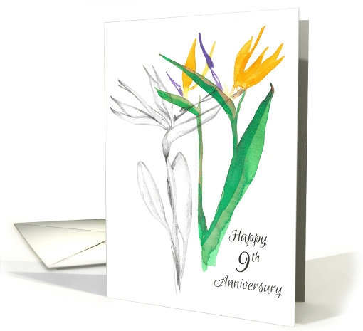 Happy Ninth Anniversary Bird of Paradise Flowers card (1580700)