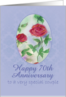 Happy 70th Anniversary Special Couple Red Roses Watercolor Art card