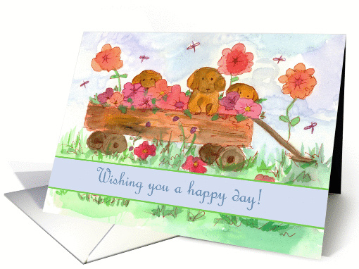 Happy Day Puppy Wagon Dragonflies Flowers Friendship card (159363)